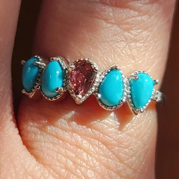 NWT 925 Sleeping Beauty Turquoise & Garnet Ring Size 7 - Picture 2 of 12
